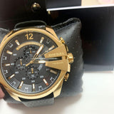 Diesel Mega Chief Chronograph Black Dial Black Leather Strap Watch For Men - DZ4344 Authentic Buy Shop Now
