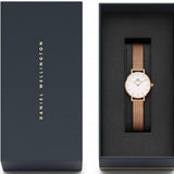 Daniel Wellington Petite Pressed Melrose White Dial Gold Mesh Bracelet Watch For Women - DW00100447 Authentic Buy Shop Now