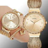 Guess Chiffon Gold Dial Gold Mesh Bracelet Watch For Women - W1083L2 Authentic Buy Shop Now