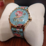 Gucci G Timeless Floral Turquoise Dial Turquoise Leather Strap Watch For Women - YA1264085 Authentic Buy Shop Now