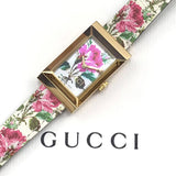 Gucci G-Frame Floral Mother of Pearl Dial White Leather Strap Watch For Women - YA147406 Authentic Buy Shop Now
