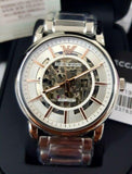 Emporio Armani Meccanico Skeleton Silver Dial Silver Steel Strap Watch For Men - AR1980 Authentic Buy Shop Now