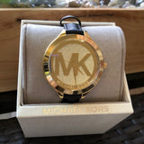 Michael Kors Slim Runway Quartz Gold Dial Black Leather Strap Watch For Women - MK2392 Authentic Buy Shop Now