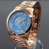 Michael Kors Runway Stop Hunger Quartz Blue Dial Rose Gold Steel Strap Watch For Men - MK8358 Authentic Buy Shop Now