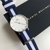 Daniel Wellington Classy Glasgow White Dial Two Tone Nylon Strap Watch For Women - DW00100082 Authentic Buy Shop Now