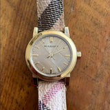 Burberry The City Gold Dial Haymarket Brown Leather Strap Watch for Women - BU9219 Authentic Buy Shop Now
