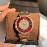 Michael Kors Caitlin Red Dial Rose Gold Stainless Steel Strap Watch for Women - MK3377 Authentic Buy Shop Now