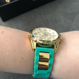 Guess Intrepid 2 Silver Dial Two Tone Rubber Strap Watch For Women - W0325L4 Authentic Buy Shop Now