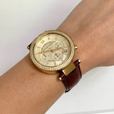 Michael Kors Parker Champagne Gold Dial Brown Leather Strap Watch for Women - MK2249 Authentic Buy Shop Now