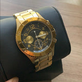 Marc Jacobs Rock Chronograph Black Dial Gold Steel Strap Watch for Women - MBM3253 Authentic Buy Shop Now