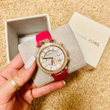 Michael Kors Parker Chronograph White Dial Pink Leather Strap Watch for Women - MK2297 Authentic Buy Shop Now