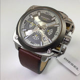 Diesel BAMF Chronograph Beige Dial Brown Leather Strap Watch For Men - DZ7343 Authentic Buy Shop Now