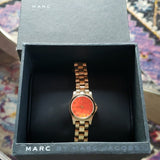 Marc Jacobs Henry Dinky Red Dial Gold Steel Strap Watch for Women - MBM3202 Authentic Buy Shop Now