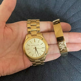 Michael Kors Slim Runway Gold Dial Gold Steel Strap Watch for Women - MK3335 Authentic Buy Shop Now