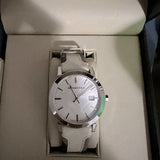 Burberry The City Silver Dial White Leather Strap Watch for Women - BU9019 Authentic Buy Shop Now