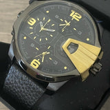 Diesel Uber Chief Two Hand Black Dial Black Leather Strap Watch For Men - DZ7377 Authentic Buy Shop Now