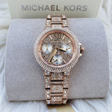 Michael Kors Camille Multifunction Crystals Rose Gold Dial Rose Gold Steel Strap Watch For Women - MK6997 Authentic Buy Shop Now