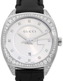 Gucci GG2570 Diamonds Silver Dial Black Leather Strap Watch For Women - YA142507 Authentic Buy Shop Now