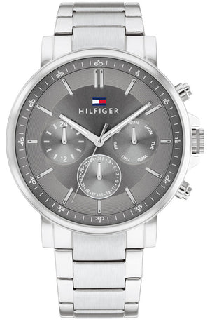 Tommy Hilfiger Tyson Chronograph Grey Dial Silver Steel Strap Watch For Men - 1710604 Authentic Buy Shop Now
