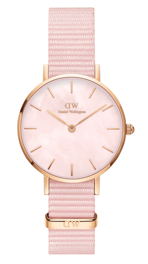 Daniel Wellington Petite Mother of Pearl Pink Dial Pink Nylon Strap Watch For Women - DW00100512 Authentic Buy Shop Now