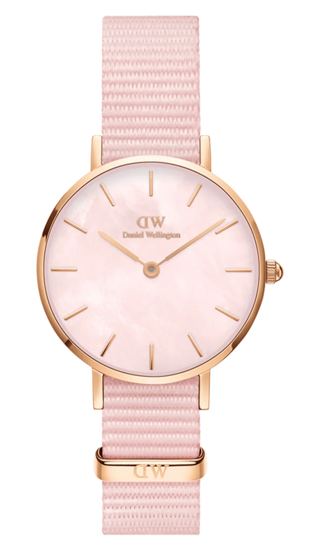 Daniel Wellington Petite Mother of Pearl Pink Dial Pink Nylon Strap Watch For Women - DW00100512 Authentic Buy Shop Now