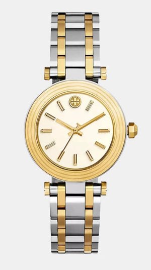 Tory Burch Classic T White Dial Two Tone Steel Strap Watch for Women - TBW9014 Authentic Buy Shop Now
