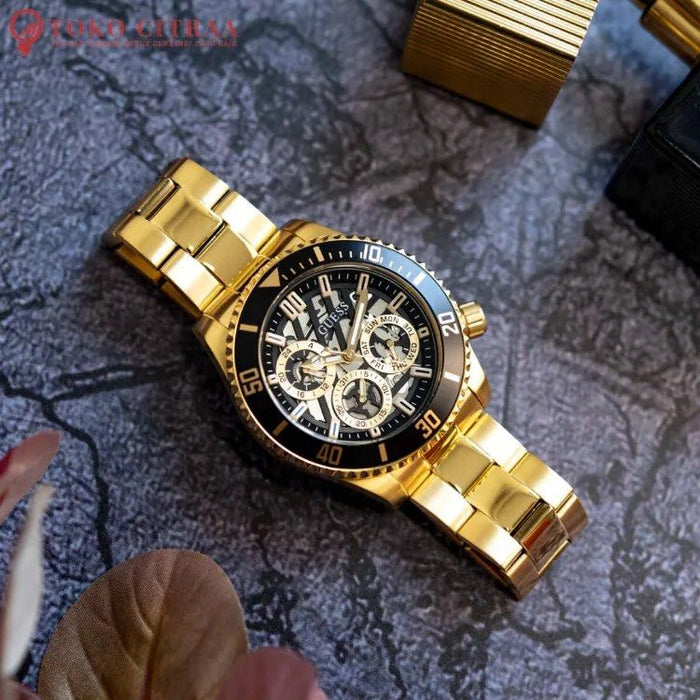 Guess Axle Multifunction Black Dial Gold Steel Strap Watch For Men - GW0488G2 Authentic Buy Shop Now