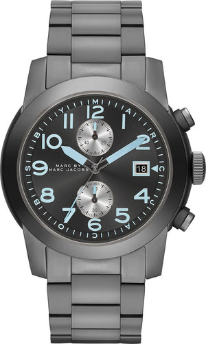 Marc Jacobs Larry Chronograph Black Dial Gunmetal Grey Steel Strap Watch for Men - MBM5031 Authentic Buy Shop Now