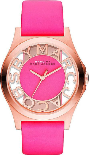 Marc Jacobs Henry Skeleton Pink Dial Pink Leather Strap Watch for Women - MBM1243 Authentic Buy Shop Now
