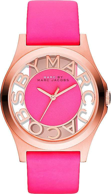 Marc Jacobs Henry Skeleton Pink Dial Pink Leather Strap Watch for Women - MBM1243 Authentic Buy Shop Now