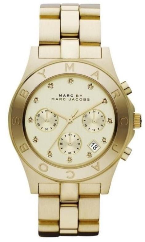 Marc Jacobs Blade Chronograph Gold Dial Gold Steel Strap Watch for Women - MBM3101 Authentic Buy Shop Now