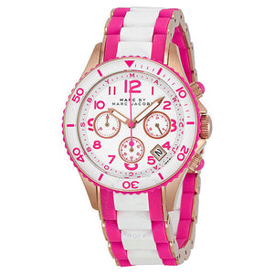 Marc Jacobs Rock Chronograph White Dial Two Tone Silicone Strap Watch for Women - MBM2593 Authentic Buy Shop Now