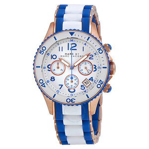 Marc Jacobs Rock Chronograph White Dial Two Tone Silicone Strap Watch for Women - MBM2594 Authentic Buy Shop Now
