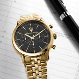 Maserati Epoca Chronograph Black Dial Gold Steel Strap Watch For Men - R8873618023 Authentic Buy Shop Now