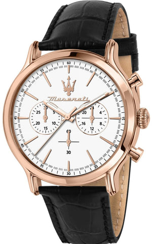 Maserati Epoca Chronograph White Dial Black Leather Strap Watch For Men - R8871618016 Authentic Buy Shop Now