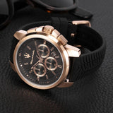 Maserati Successo 44mm Black Rose Gold Dial Black Rubber Strap Watch For Men - R8871621012 Authentic Buy Shop Now