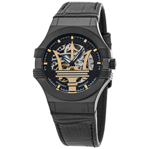 Maserati Potenza Skeleton Limited Edition Black Dial Black Leather Strap Watch For Men - R8821108027 Authentic Buy Shop Now