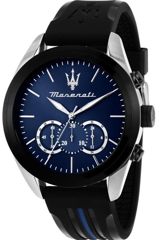 Maserati Traguardo Chronograph Blue Dial Black Silicone Strap Watch For Men - R8871612044 Authentic Buy Shop Now
