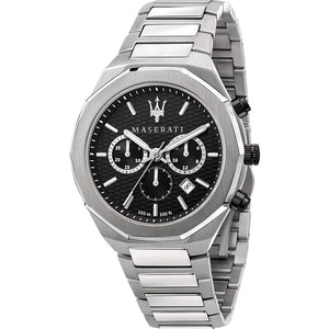 Maserati Stile Chronograph Black Dial Silver Steel Strap Watch For Men - R8873642004 Authentic Buy Shop Now