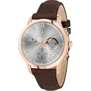 Maserati Ricordo Chronograph Silver Dial Brown Leather Strap Watch For Men - R8871633002 Authentic Buy Shop Now