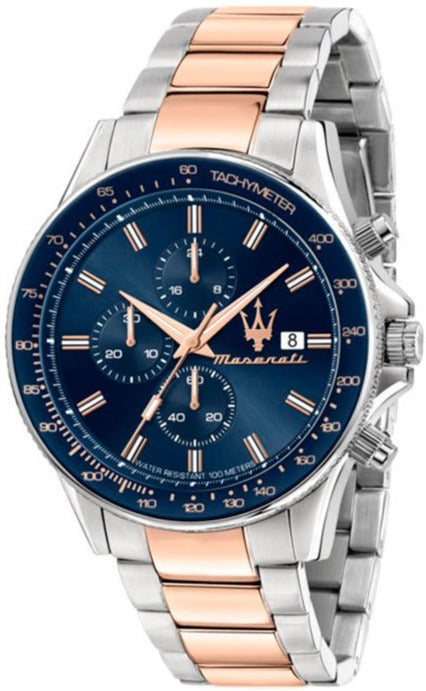 Maserati SFIDA Chronograph Blue Dial Two Tone Steel Strap Watch For Men - R8873640012 Authentic Buy Shop Now