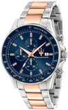 Maserati SFIDA Chronograph Blue Dial Two Tone Steel Strap Watch For Men - R8873640012 Authentic Buy Shop Now