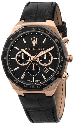 Maserati Stile Black Matte Dial Black Leather Strap Watch For Men - R8871642001 Authentic Buy Shop Now
