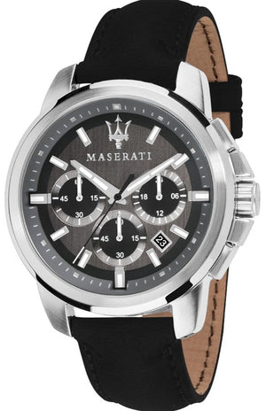 Maserati Successo 44mm Grey Dial Black Leather Strap Watch For Men - R8871621006 Authentic Buy Shop Now