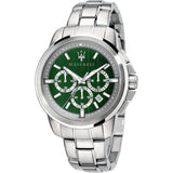 Maserati Successo Chronograph Green Dial Silver Steel Strap Watch For Men - R8873621017 Authentic Buy Shop Now