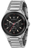 Maserati Triconic Chronograph Black Dial Silver Steel Strap Watch For Men - R8873639002 Authentic Buy Shop Now