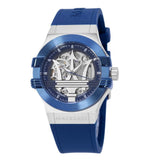 Maserati Potenza Skeleton Dial Quartz Blue Silicon Watch For Men - R8821108028 Authentic Buy Shop Now