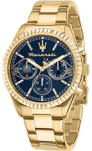 Maserati Competizione Chronograph Blue Dial Gold Steel Strap Watch For Men - R8853100026 Authentic Buy Shop Now