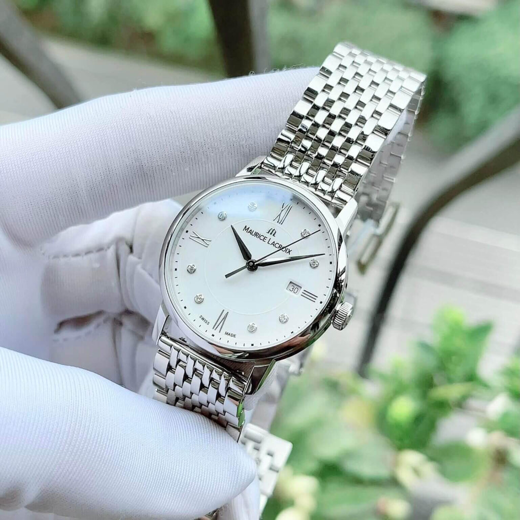 Maurice Lacroix Eliros Date White Dial Silver Steel Strap Watch for Women - EL1094-SS002-150-1 Authentic Buy Shop Now