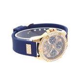 Guess Frontier DIamonds Gold Dial Blue Rubber Strap Watch For Women - W1160L3 Authentic Buy Shop Now